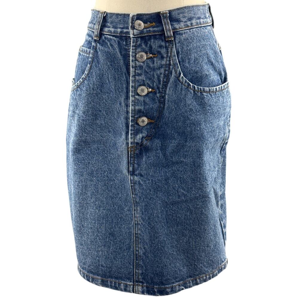 Vintage 90s Women's 7/8 High Waist Denim Jean Skirt Button Down Jordache